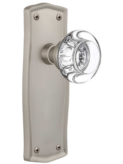Prairie Door Set with Round Crystal Glass Knobs - No Keyhole in Satin Nickel .